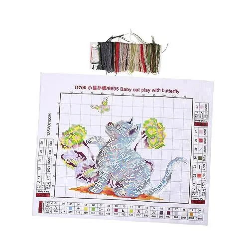 Produktbild: Anneome 1 Satz Kätzchen Kreuzstich Stickerei Diy-material Kreuzstich-set Punch-nadel-kit Pflanzensets Für Kinder Kreuzstich- Cross-starter-kits Stickpackungen Für Katzen Polyester