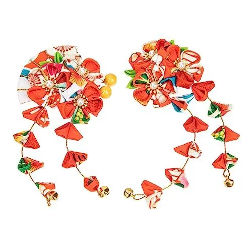 Produktbild: Anneome 2 Stück Haarschmuck mit Blüten und Fächer Design Japanische Haarspangen für für Besondere Anlässe und Alltägliche