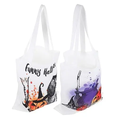 Produktbild: Anneome Canvas-einkaufstasche Mit Halloween-kürbis-muster 2 Stück Leckerli-tragetasche Für Halloween-party Süßigkeitenbehälter