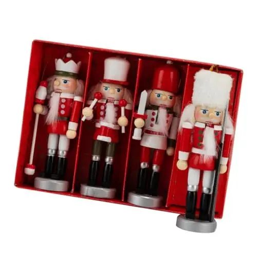Produktbild: Anneome Niedliche Nussknacker-Puppe Menschen Soldaten- 4 Stück Holz Walnuss Weihnachtsschmuck Für Den Innenbereich