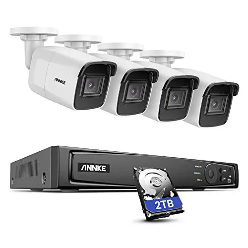 Produktbild: ANNKE H800 4K Überwachungskamera Aussen Set, 8 Kanal Videoüberwachung mit 4X 8MP PoE IP Kamera und 2TB HDD NVR für 24/7 Aufnahme Innen außen, Personenerkennung und Fahrzeugerkennung, IP67