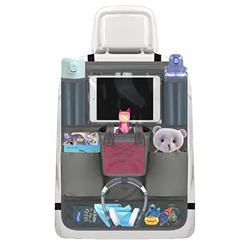 Produktbild: Annmore Auto Organizer mit Tasche für Toniebox Hörfiguren und 10,5 Zoll Ipad, Rückenlehnenschutz Auto Kinder, Auto Sitzschutz Rückseite, Car Seat Organizer, Auto Rücksitzschoner Grau, 1 Stück