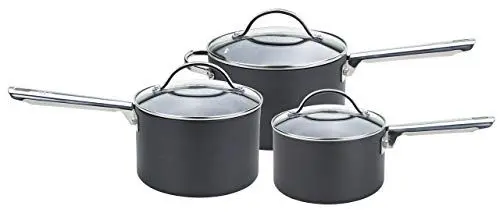 Produktbild: Anolon 3er Topfset - Professionelle Antihaftbeschichtung - Stielkasserolle 16/18/20cm mit Deckel - Langlebiges Harteloxiertes Kochgeschirr Set - Ofenfest & Spülmaschinenfest