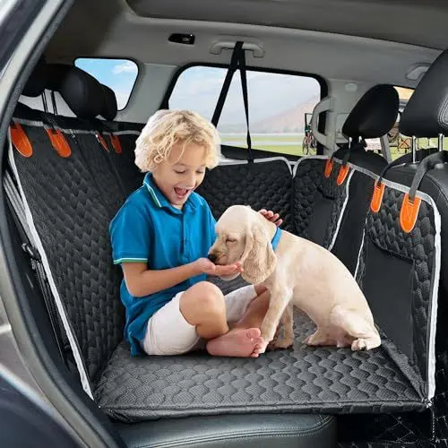 Produktbild: ANOSOSPECIAL Hundedecke Auto Rückbank mit Harter Unterseite, Autoschondecke Hund Rücksitz Wasserdicht Kratzfest rutschfest, Hundesitzbezug Verbreitert（Schwarz）