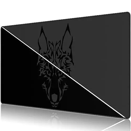 Produktbild: Anpollo Large Gmaing Mauspad mit genähten Kanten, Superior Micro-Weave Stoff, Anti-Rutsch-Basis, Größe 35,4 X 15,7X 0,12inches - Schwarz Grau Wolf Kopf