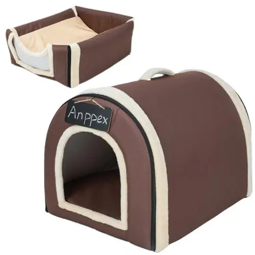 Produktbild: ANPPEX Dog House Indoor,Enclosed Warm Pet Bed,Hundehaus für drinnen,Katzenbett große Katzen Katzenhöhle,2-in-1 waschbares Hundebett mit Überzug,Größe M für Katzen und Welpen,Braun