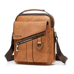 Produktbild: ANPTER Umhängetasche Herren Schultertaschen Herrentasche Ledertasche Shoulder Bag Seitentasche Crossbody Vintage Umhängetaschen Handytasche Messenger Bag Umhängen Geldbörsen (Braun Umhängetasche)