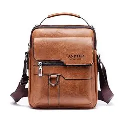 Produktbild: ANPTER Umhängetasche PU Leder Herren Schultertasche Herrentasche Shoulder Bag Seitentasche Crossbody Vintage Handytasche Messenger Bag Umhängen Tasche Man Bag (Braun Schultertaschen)