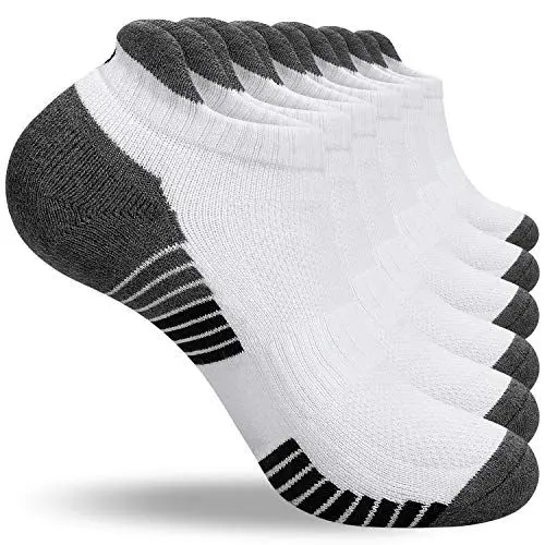 Produktbild: anqier 6 Paar Sneaker Socken Herren 43-46 39-42 35-38 47-50 Baumwolle Sportsocken Damen Gepolsterte Laufsocken Schwarz Weiß Grau Atmungsaktiv Kurz socken