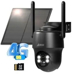 Produktbild: ANRAN 2K 3G/4G LTE Überwachungskamera Aussen Akku mit Simkarte+32 GB SD Karte, 360° Schwenkbare Kabellose Überwachungskamera mit Solarpanel, PIR Bewegungserkennung, Nachtsicht, G1 Schwarz
