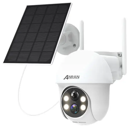 Produktbild: ANRAN 2K HD Überwachungskamera Aussen Akku WLAN, 360 ° Schwenkbare Dome-Kamera mit Solarpanel, PIR menschliche Erkennung, Farbige Nachtsicht, 2-Wege-Audio, Q01 Weiß