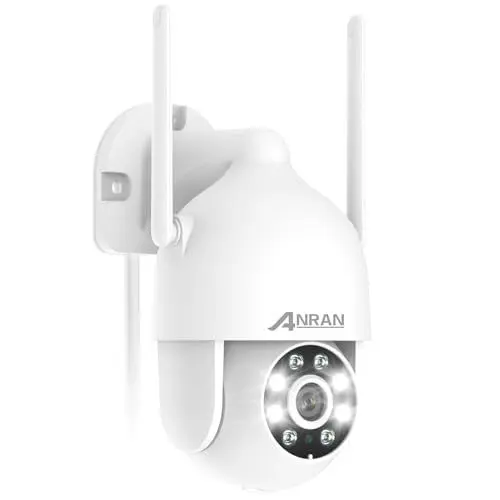 Produktbild: ANRAN 2K HD Überwachungskamera Aussen WLAN, 360 Grad Schwenkbare 3MP IP Kamera mit Flutlicht und Alarm, Automatische Verfolgung, 24/7 Aufzeichnung, HD Nachtsicht, 2-Wege-Audio, 2,4GHz WLAN, P2 Weiß