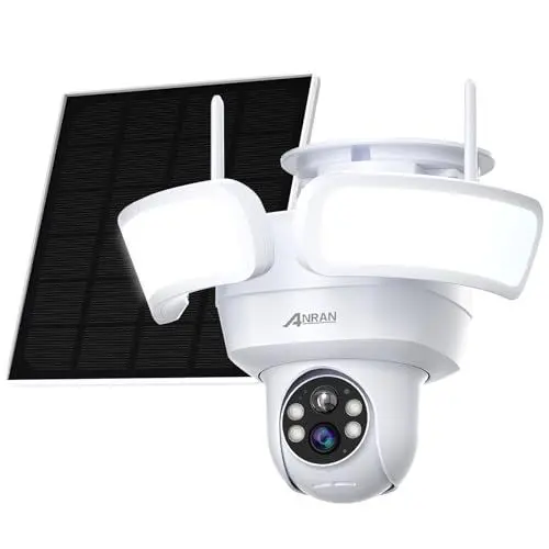 Produktbild: ANRAN 2K HD Überwachungskamera mit Flutlicht, Kabllose Überwachungskamera Aussen Akku mit Solarpanel, Bewegungserkennung und Smarte Beleutung, 2,4GHz-WLAN-Verbindung, Kompatibel mit Alexa, F1