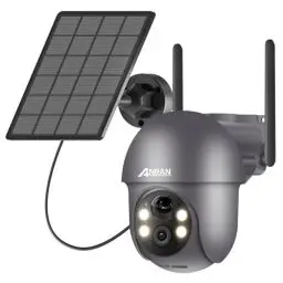 Produktbild: ANRAN 2K Überwachungskamera Aussen Akku WLAN, 360 Grad Schwenkbare Kabellose Überwachungskamera mit Solarpanel, PIR Bewegungsmelder mit Flutlicht, 2-Wege-Audio, Nachtsicht, 2,4GHz WLAN, Q01 Grau