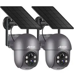 Produktbild: ANRAN 2K Überwachungskamera Aussen Akku WLAN, 360 Grad Schwenkbare Kabellose Überwachungskamera mit Solarpanel, PIR Bewegungsmelder mit Flutlicht, 2-Wege-Audio, Nachtsicht, Q01 Grau, 2 Stück