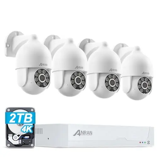Produktbild: ANRAN 4K UHD PoE Überwachungskamera Aussen Set, 8CH NVR mit 2TB HDD für 24/7 Aufzeichnung, 4X 8MP PoE IP Kamera Überwachung mit Automatischer Verfolgung, 30M Nachtsicht, PTZ Kamera 360° Schwenkbar