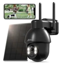 Produktbild: ANRAN 5MP FHD Überwachungskamera Aussen Akku mit Solarpanel, 3K Farbnachtsicht, Solar WLAN Kamera Outdoor mit 2,4GHz WiFi, Alarm-Filter, Spotlights, 2-Wege-Audio, Alexa-kompatibel, Q3 Max Schwarz