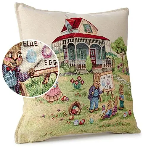 Produktbild: ANRO Kissenbezug Dekokissen Kissen Sofakissen Kissenbezüge Kissenhülle Gobelin Motiv Ostern 45x45cm ohne Füllung