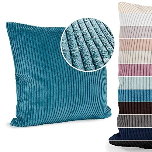 Produktbild: ANRO Kissenbezug Kissenhüllen Kissen Deko-Kissen Zierkissen Zierkissenbezug Kordsamt Türkis 40x40cm ohne Füllung