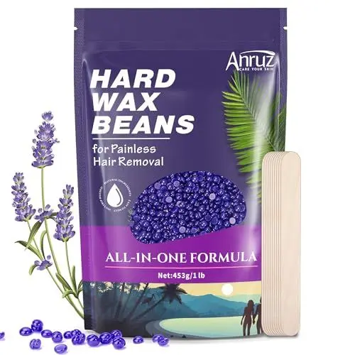 Produktbild: ANRUZ Waxing Perlen für Empfindliche Haut – 453 g Wachsperlen Haarentfernung mit 10 Applikatoren – Violette Wax Perlen für Augenbrauen, Gesicht, feines Haar zu Hause Wachsen für Wachswärmer