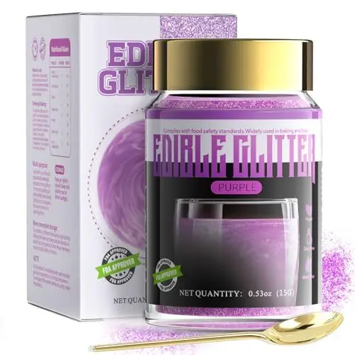 Produktbild: ANRZO Essbares Glitzerpulver für Getränke (Lila) – FDA-zertifiziert, VeganEssbar Glitzer für Drinks, Cocktails, Kuchen & Mehr – Trinkbares & Geschmacksneutrales 15g