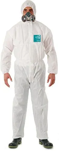 Produktbild: Ansell AlphaTec 1800 Model 111 Chemikalienschutzangzüng, Overall mit Kapuze, Frontreißverschluss, Atmungsaktives SMS-Material Filterung, Industrie PSA, Damen Herren, Weiß, Größe 3XL (1 Stück)