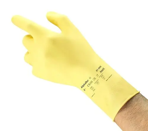 Produktbild: Ansell AlphaTec 87-086 Mehrzweckhandschuhe aus Latex, Chemikalienschutz, Lebensmittel Geeignet, Wiederverwendbare Gummihandschuhe, Hausputz, Haushalt, Kochen, Gelb, Größe S (12 Paar)