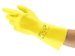 Produktbild: Ansell AlphaTec 87-190 Chemikalienschutz-Handschuhe, Mehrzweck-Arbeitshandschuhe, Extradünn für Exzellente Tastsensibilität, Baumwoll Velours Innenausstattung, Gelb, Größe S (1 Paar)