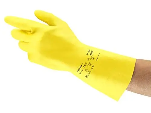 Produktbild: Ansell AlphaTec 87-190 Chemikalienschutz-Handschuhe, Mehrzweck-Arbeitshandschuhe, Extradünn für Exzellente Tastsensibilität, Baumwoll Velours Innenausstattung, Gelb, Größe S (1 Paar)