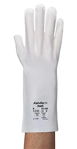 Produktbild: Barrier Ansell AlphaTec 02-100 Chemikalien Schutzhandschuhe, Flüssigkeitsschutz, Chemische Belastbarkeit, Maximaler Schutz für Industrie, Chemie-Arbeitshandschuhe, Weiß, Größe XL (12 Paar)