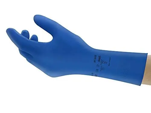 Produktbild: Ansell AlphaTec 87-245 Mehrzweckhandschuhe aus Latex, Chemikalienschutz, Lebensmittel Geeignet, Wiederverwendbare Gummihandschuhe, Hausputz, Haushalt, Kochen, Blau, Größe L (1 Paar)