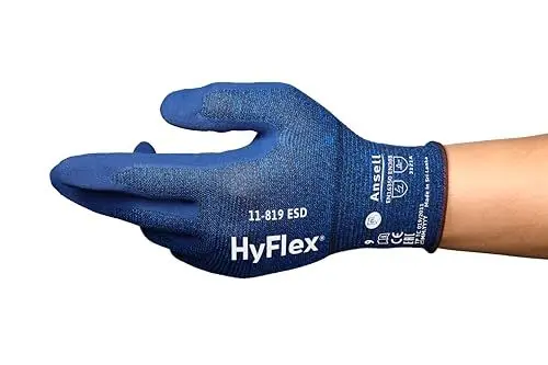 Produktbild: Ansell HyFlex 11-819 Dünne Arbeitshandschuhe, Rutschfeste Nitril-Beschichtung, Schutzhandschuhe vor Elektrostatischen Entladungen, Antistatisch, TouchScreen, Blau, Größe S (1 Paar)