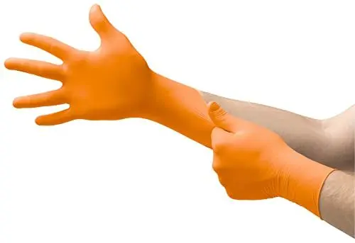 Produktbild: Ansell MicroFlex 93-256 Einmalhandschuhe Latexfreie, Orangenen Nitrilhandschuhe Puderfrei, Chemikalien-Schutzhandschuhe, Mechaniker Handschuhe, Orangefarbene Handschuhe 2XL (100 Stück)