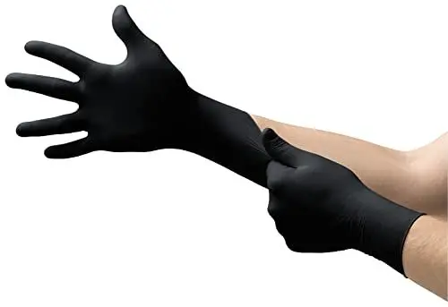Produktbild: Ansell MicroFlex 93-852 Nitril Einweghandschuhe Puderfrei, Professionelle Schutzhandschuhe mit Texturierte Fingerspitzen, Lebensmittel Einmalhandschuhe, Schwarz, Größe XL (100 Handschuhe)