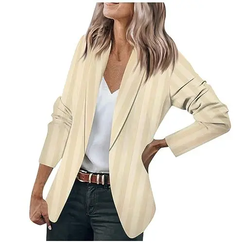 Produktbild: Ansenesna Blazer Damen Sportlich Elegant Blazer Damen Gestreift Winter Damenblazer Tailliert Jersey Sportlicher Damen-Blazer Streifen Wintermantel Business Mantel Frauen Langarm Blazer