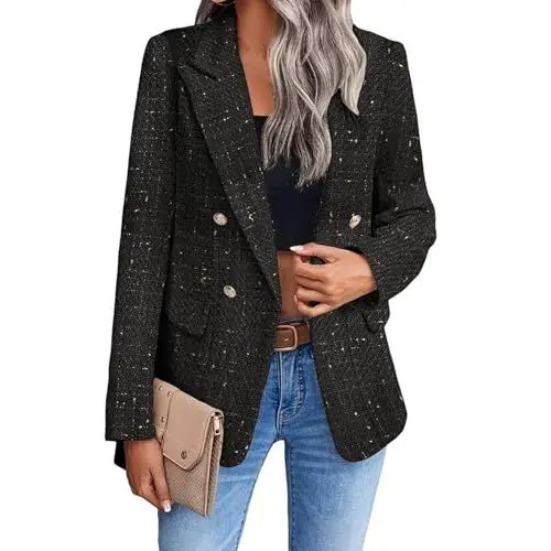 Produktbild: Ansenesna Blazer Damen Tweed Blazer Damen Elegant Tailliert Damen-Blazer Winter Langarm Wintermantel Frauen Business Blazermantel Mit Knöpfen Umlegekragen Mantel