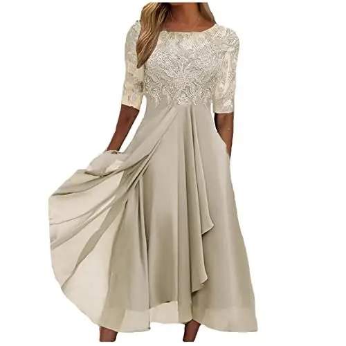 Produktbild: Ansenesna Festliche Kleider für Hochzeit Abendkleid Vorne Kurz Hinten Lang Abschlusskleider Damen Spitze Hochzeitskleider Chiffon Elegant Chiffonkleid Frauen Festkleid A Linie Kleid Ballkleider