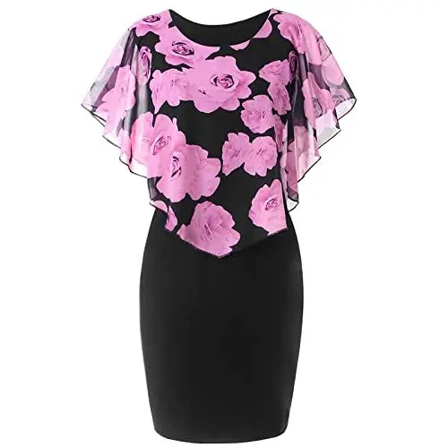 Produktbild: Ansenesna Festliche Kleider für Hochzeit Damen Große Größen Etuikleider Elegant Knielang Kleider Für Mollige Frauen Festliche Kleider Chiffon Abschlusskleider Festkleid Ärmellos Ballkleider