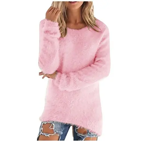 Produktbild: Ansenesna Pullover Damen Winter Elegant Winterpullover Damen Wolle Warm Flauschig Pulli Frauen Plüsch Thermo Dicke Winterpulli Kuschel Einfarbig Langarm Tops