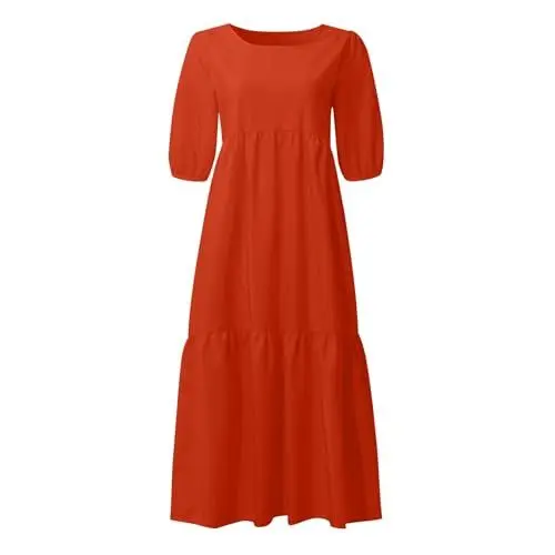 Produktbild: Ansenesna Sommerkleid Damen Midi Elegant Kleider Damen Sommer Volant Sommerkleider Damen Leicht Und Luftig Midikleid Frauen mit Ärmeln Schwingen Damenkleider Kurzarm Locker Volantkleider