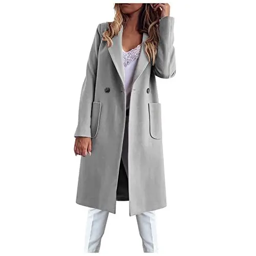 Produktbild: Ansenesna Wollmantel Damen Winter Lang Winterjacke Damen Woll Warm Lange Wintermantel Frauen Elegant Jacke Mantel Umlegekragen Warme Damen-Jacken Mit Knöpfen Damenmantel