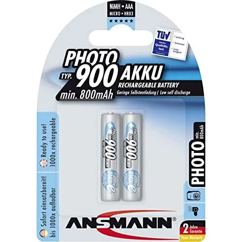 Produktbild: ANSMANN 5030512 NiMH MaxE AAA Micro 900 mAh 2er Pack Akkubatterie Photo, Geringe Selbstentladung