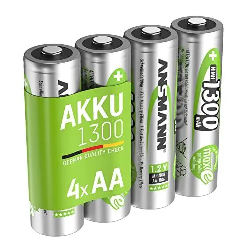 Produktbild: ANSMANN Akku AA Mignon 1300mAh 1,2V NiMH - wiederaufladbare Batterien AA Akkus maxE (geringe Selbstentladung & vorgeladen) ideal für Solarlampe (4 Stück)