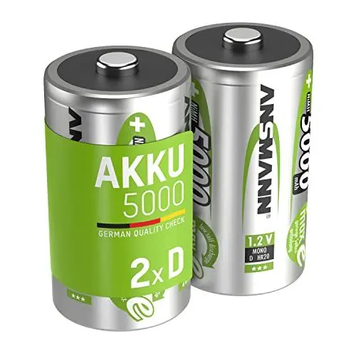 Produktbild: ANSMANN Akku Mono D 5000 mAh NiMH 1,2 V (2 Stück) - Mono D Batterien wiederaufladbare Zellen, maxE sorgt für geringe Selbstentladung für jahrelangen Einsatz in Spielzeug, Radio, Taschenlampe