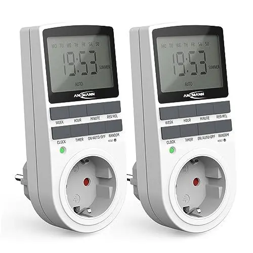 Produktbild: ANSMANN Digitale Wochenzeitschaltuhr AES4 (2 STK.), elektrische Zeitschaltuhr Steckdose für Innen, LCD, 10 konfigurierbare Programme, einbruchsichere Zufallsfunktion, Sommerzeitschaltung, max. 3680W