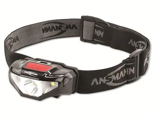 Produktbild: ANSMANN LED Stirnlampe HD70B mit 65 Lumen, IP44 Spritzwasserschutz, 80m Reichweite, 3 Funktionen - 3W Kopflampe ideal zum Radfahren, Laufen mit Hund, Joggen, Angeln, Klettern, Camping & Werkstatt