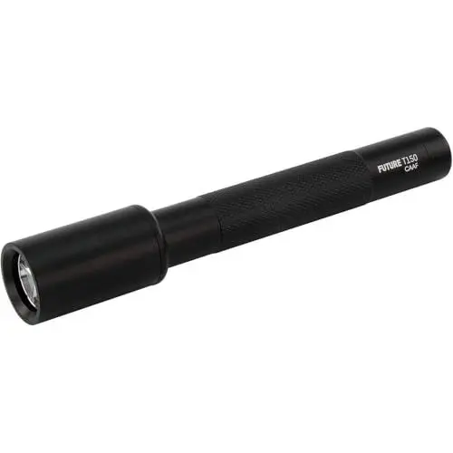 Produktbild: ANSMANN LED Taschenlampe in schwarz T150, Outdoor Leuchte mit hocheffizientem Reflektorsystem, 150 Lumen & Spritzwassergeschützt IP54, Ideal für Gassigehen, Wandern, Joggen, etc.