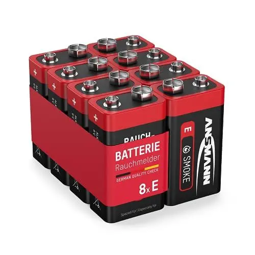 Produktbild: ANSMANN Rauchmelder Alkaline Batterie 9V E-Block, 8 Stück, Longlife Einwegbatterien, für Alarmsystem, Rauchmelder, Brandmeldeanlage