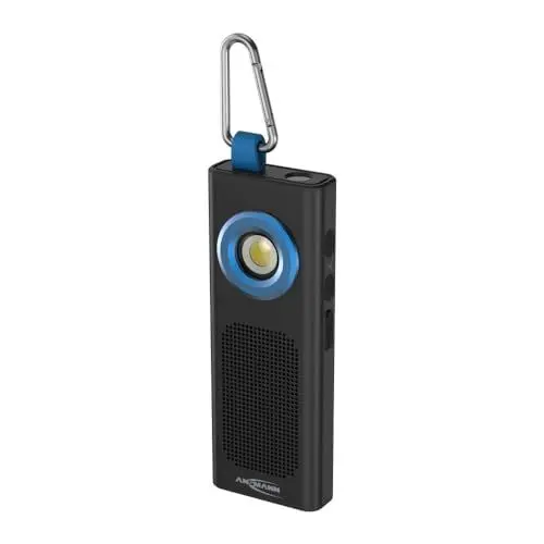 Produktbild: Ansmann Wireless Lautsprecher mit LED Taschenlampe, satter Sound, robust Dank Alu-Gehäuße, 42m Leuchtweite, spritzwassergeschützt, perfekt zum Camping, Arbeiten, Outdoor, Party, Grillen UVM., Schwarz