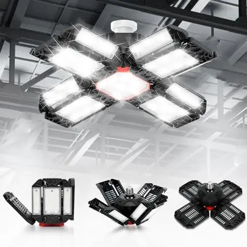 Produktbild: Ansobea LED Werkstatt Deckenleuchte, Garagenlampe 200W LED Garagenbeleuchtung 20000LM 6500K,Werkstatt Beleuchtung mit 12 Verstellbaren Paneelen,E26 / E27 Werkstattbeleuchtung